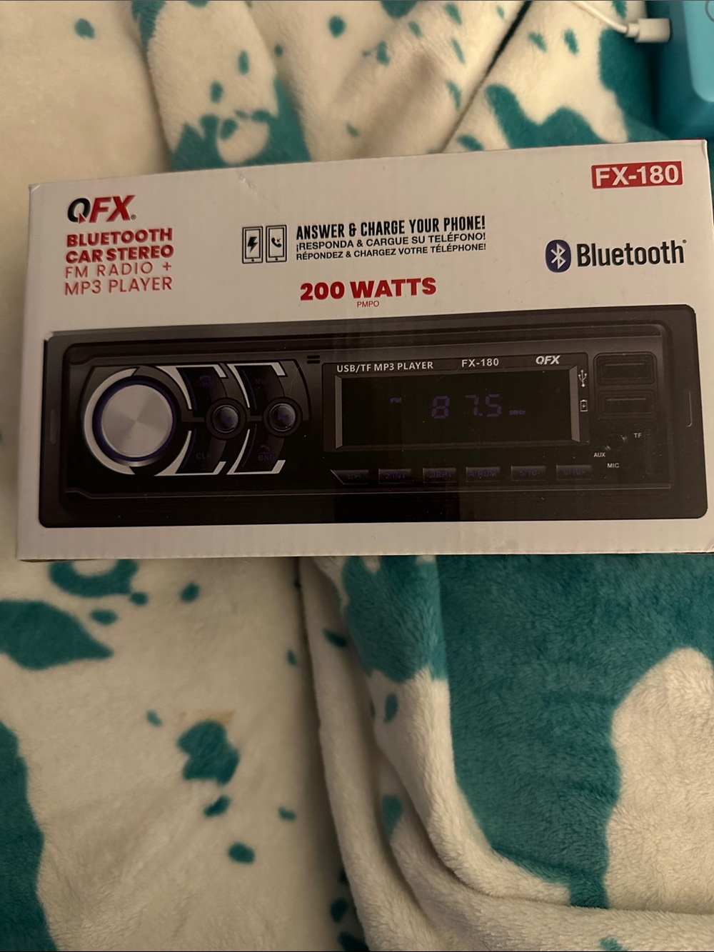 FX-180 Black Bluetooth Car Stereo Receiver - FM Radio & MP3